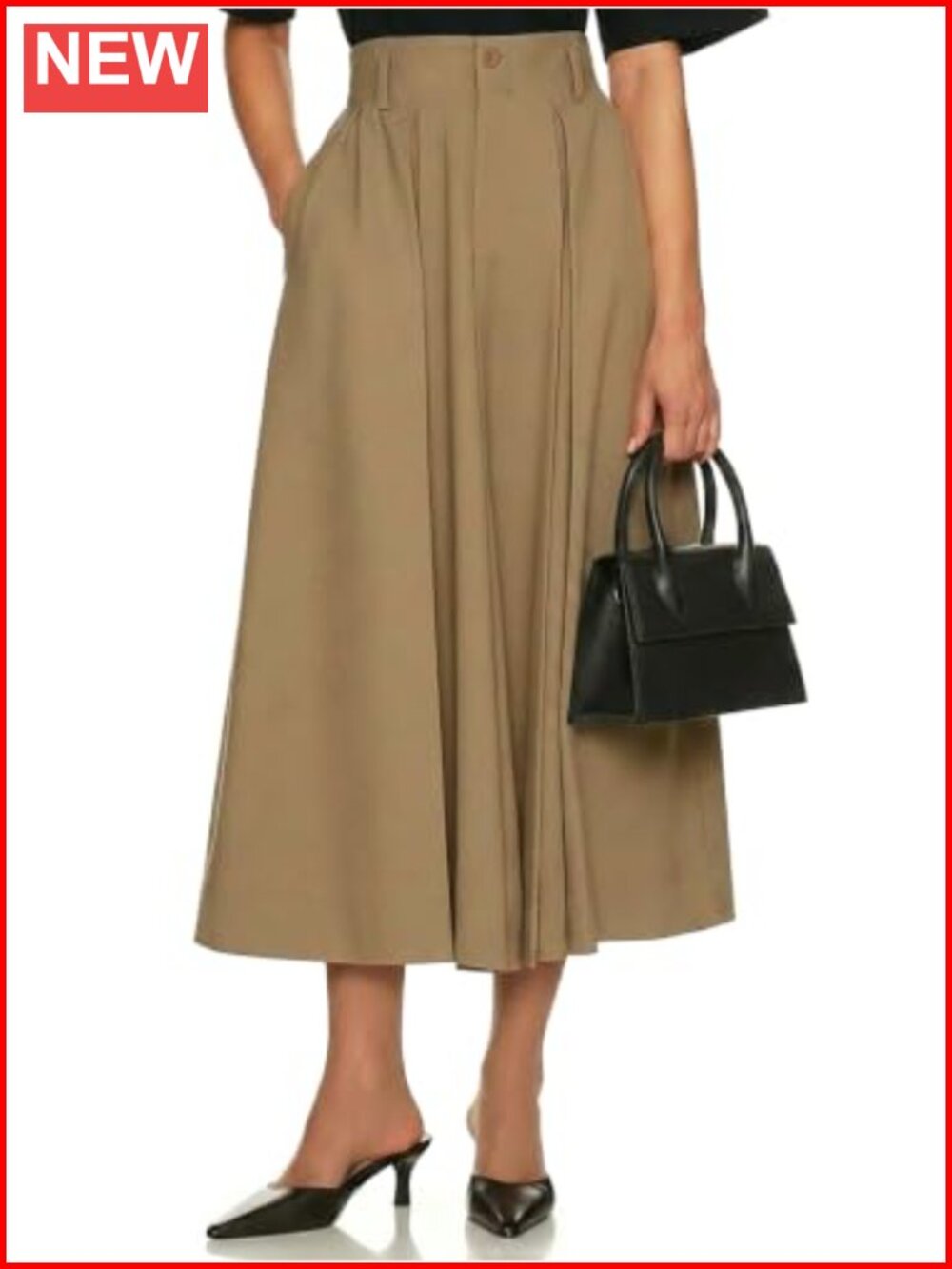 Pleated Midi Skirt High Waisted A-Line Business Casual